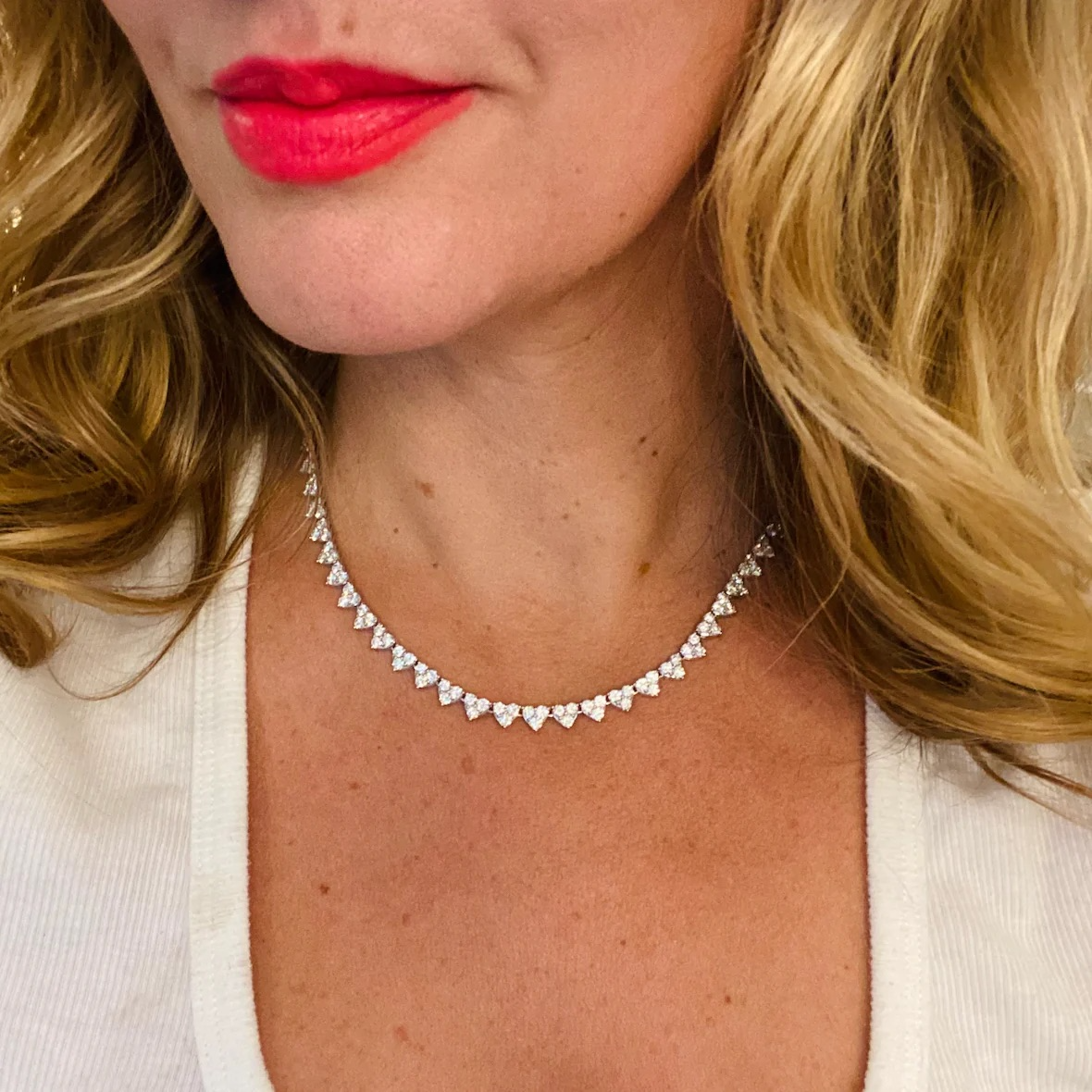 Vikasi - 38ct Lab Diamond Heart Tennis Necklace