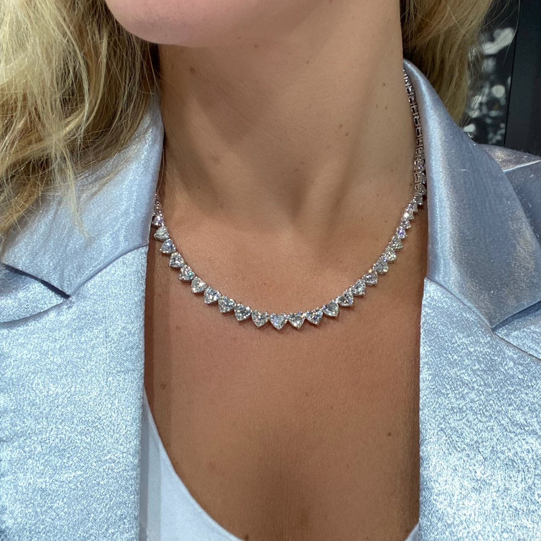 Vikasi - 38ct Lab Diamond Heart Tennis Necklace