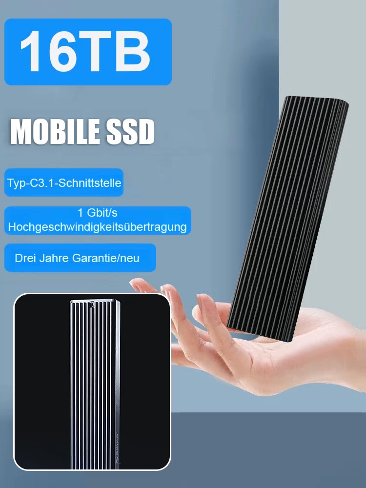 [Filme in 1 Sekunde übertragen] Tragbare Mini-SSD mit 16 TB hoher Kapazität und USB-C-Schnittstelle