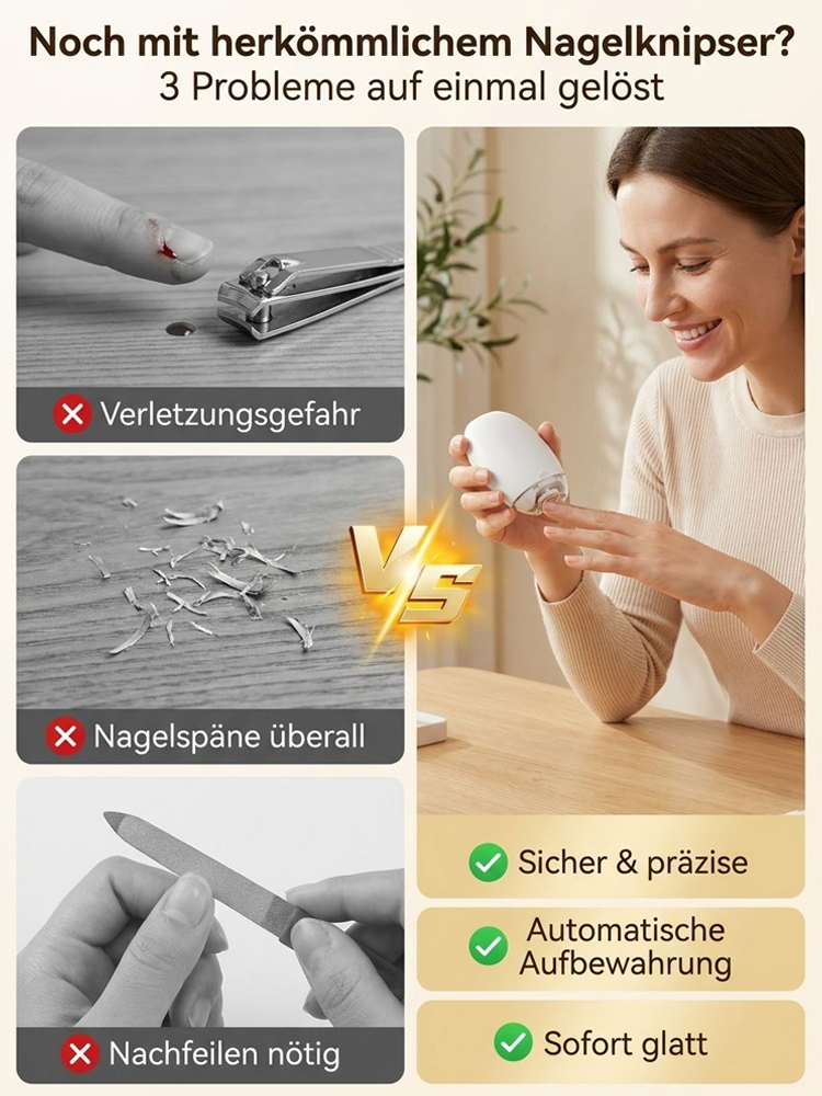 Automatischer Nageltrimmer mit Beleuchtung (für Senioren und Kinder geeignet)🔥Verabschieden Sie sich von den Problemen herkömmlicher Nagelknipser! Kein Spritzen oder Wundreiben beim Nägelschneiden; selbst Anfänger können Nägel schnell und effizient schne
