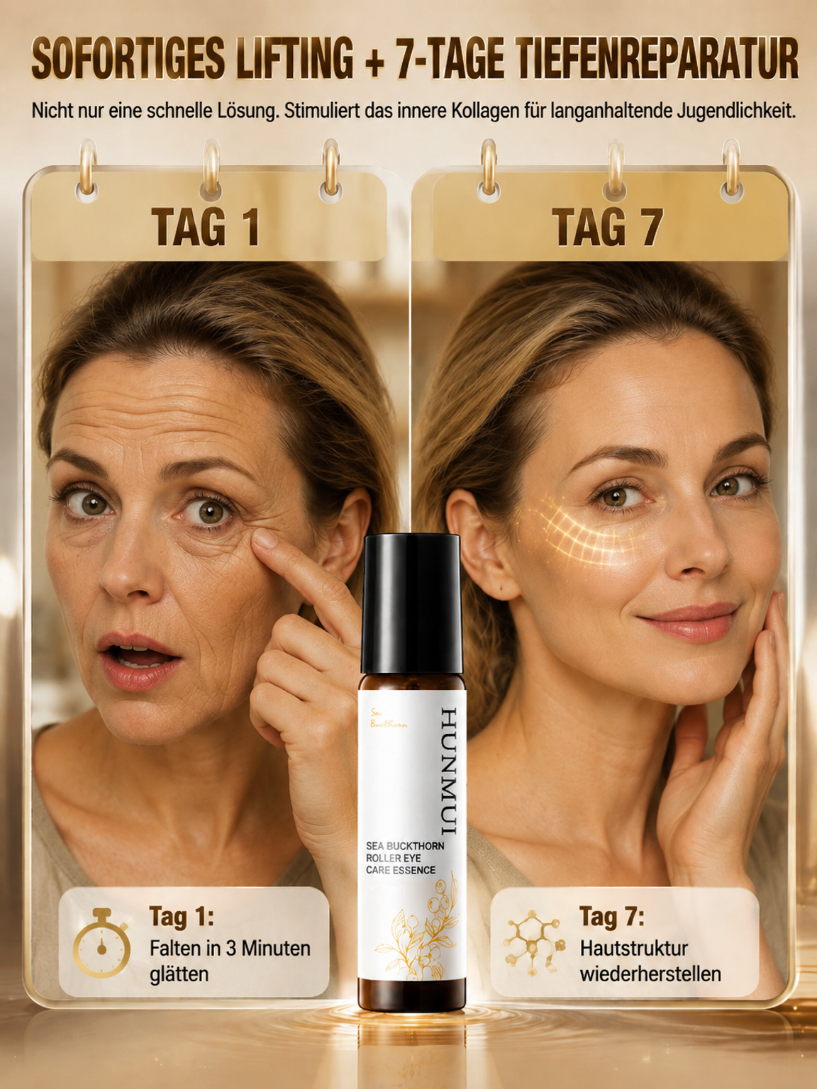 Sofort-Faltenreduzierendes Roll-On-Serum💧 Reich an den Mineralstoffen Kalzium, Magnesium und Kalium; spendet tiefenwirksam Feuchtigkeit und stärkt die Hautbarriere