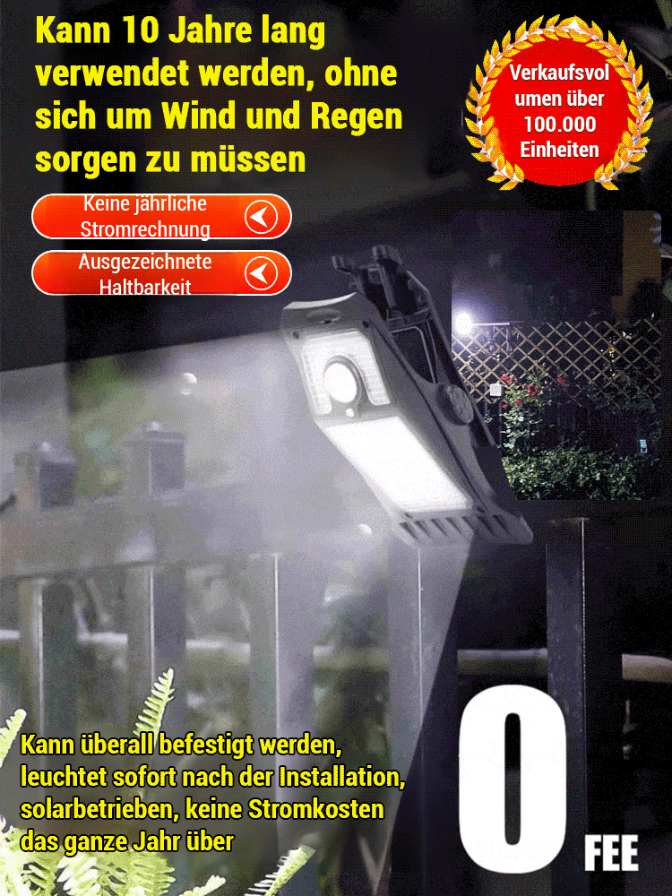[Ein Jahr kostenloser Strom] Solarbetriebene Sensorleuchte, Clip-Design, zehn Jahre Garantie