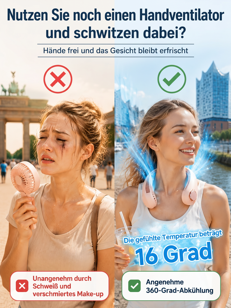 Neuer Halsventilator🤲 Das tragbare Design im Nackenband-Stil gibt Ihnen die Hände frei und eignet sich daher ideal für Pendelfahrten, Kochen und Aktivitäten im Freien