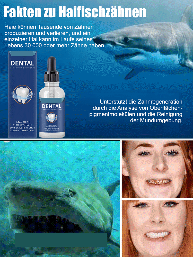 🦈Zahnregenerierende Pflege-Tropfen🌱Durch die Zugabe von Haifischknorpelprotein können wir den Zahnregenerationsmechanismus von Haien nachahmen