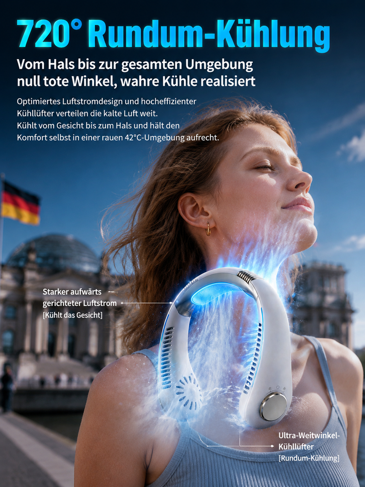 Neuer Halsventilator🤲 Das tragbare Design im Nackenband-Stil gibt Ihnen die Hände frei und eignet sich daher ideal für Pendelfahrten, Kochen und Aktivitäten im Freien