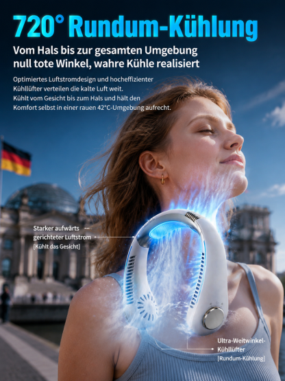 Neuer Halsventilator🤲 Das tragbare Design im Nackenband-Stil gibt Ihnen die Hände frei und eignet sich daher ideal für Pendelfahrten, Kochen und Aktivitäten im Freien