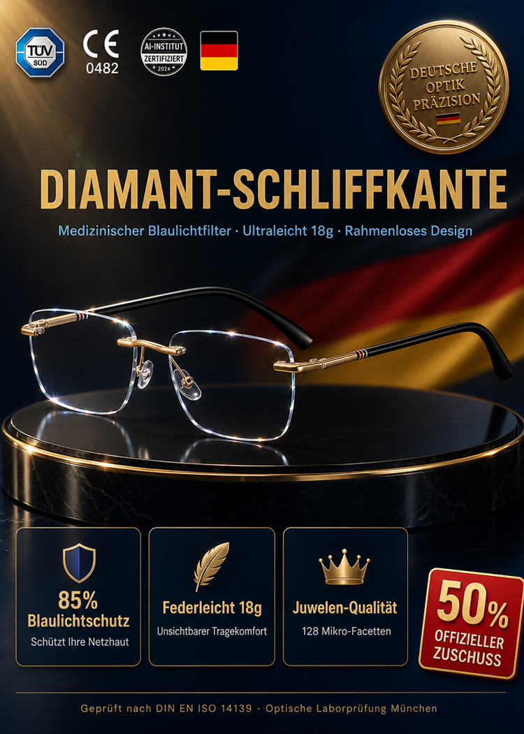 【Markenauswahl】Randlose Diamant-Schneidelesebrille mit Blaulichtfilter✨Unisex, jugendlich und elegant