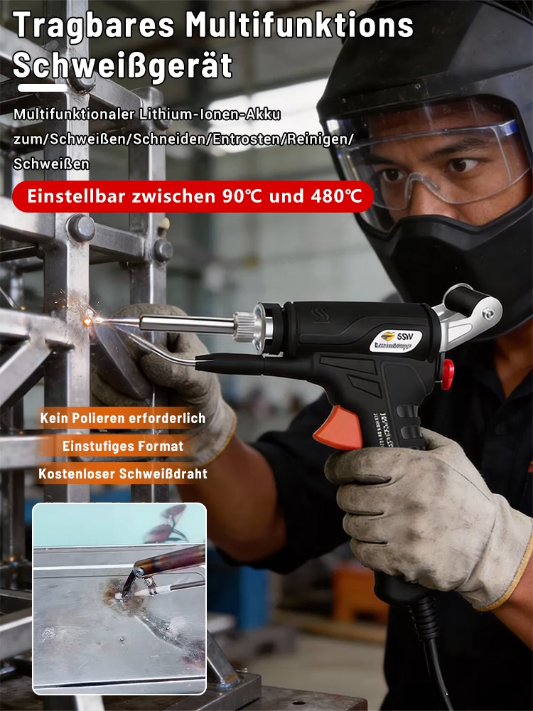 🔥Vereint 3 Kernfunktionen: Entrosten, Schneiden und Schweißen – für präzises Schweißen in nur 3 Sekunden. Geeignet für jede Haushaltssteckdose.