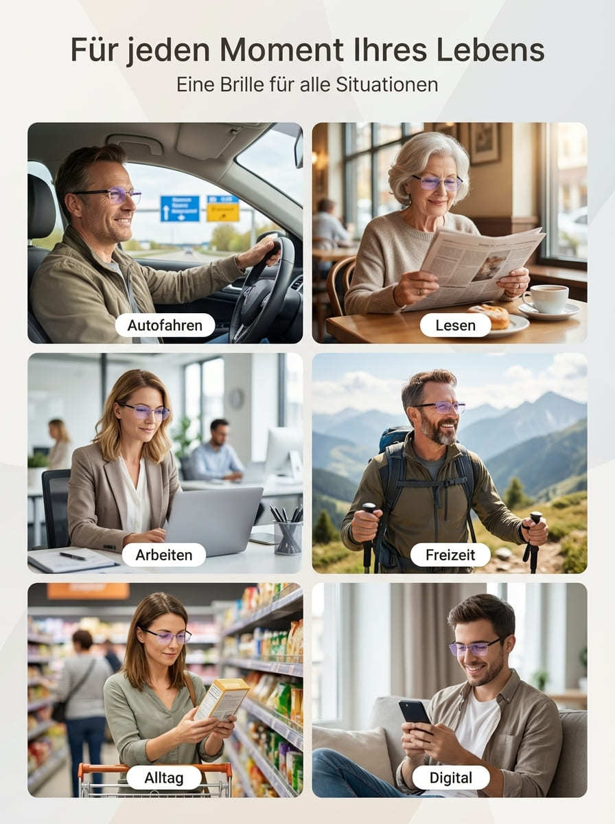 ✨👓Kein Sehtest nötig, einfach aufsetzen. Ein Paar ersetzt Lesebrille, Blaulichtfilterbrille und Sonnenbrille und spart Ihnen so die hohen Kosten für den Einzelkauf von drei Brillen
