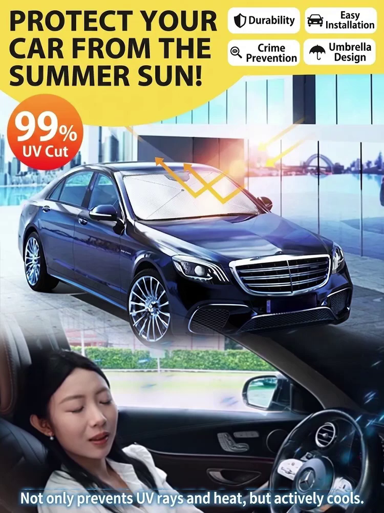 [Ice Shield Ultra-Cooling] Foldable Titanium-Silver Car Sunshade Umbrella