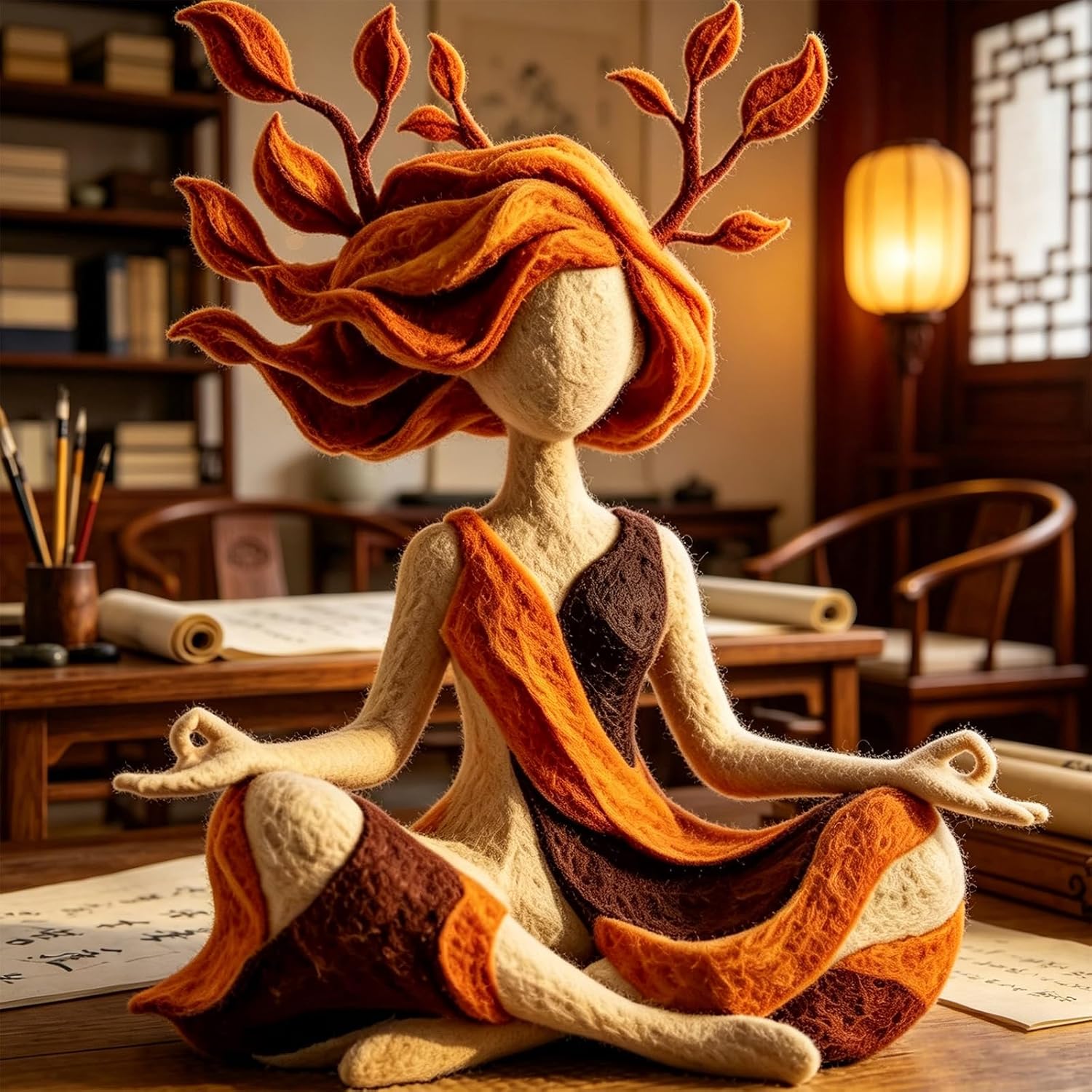 Serenity Growth | Inner Harmony Sculptural Figurine, Abstract Meditation Sculpture Statue for Home Decor, Hand-Painted Resin Art Figurine for Living Room Bedroom Desk (Orange)