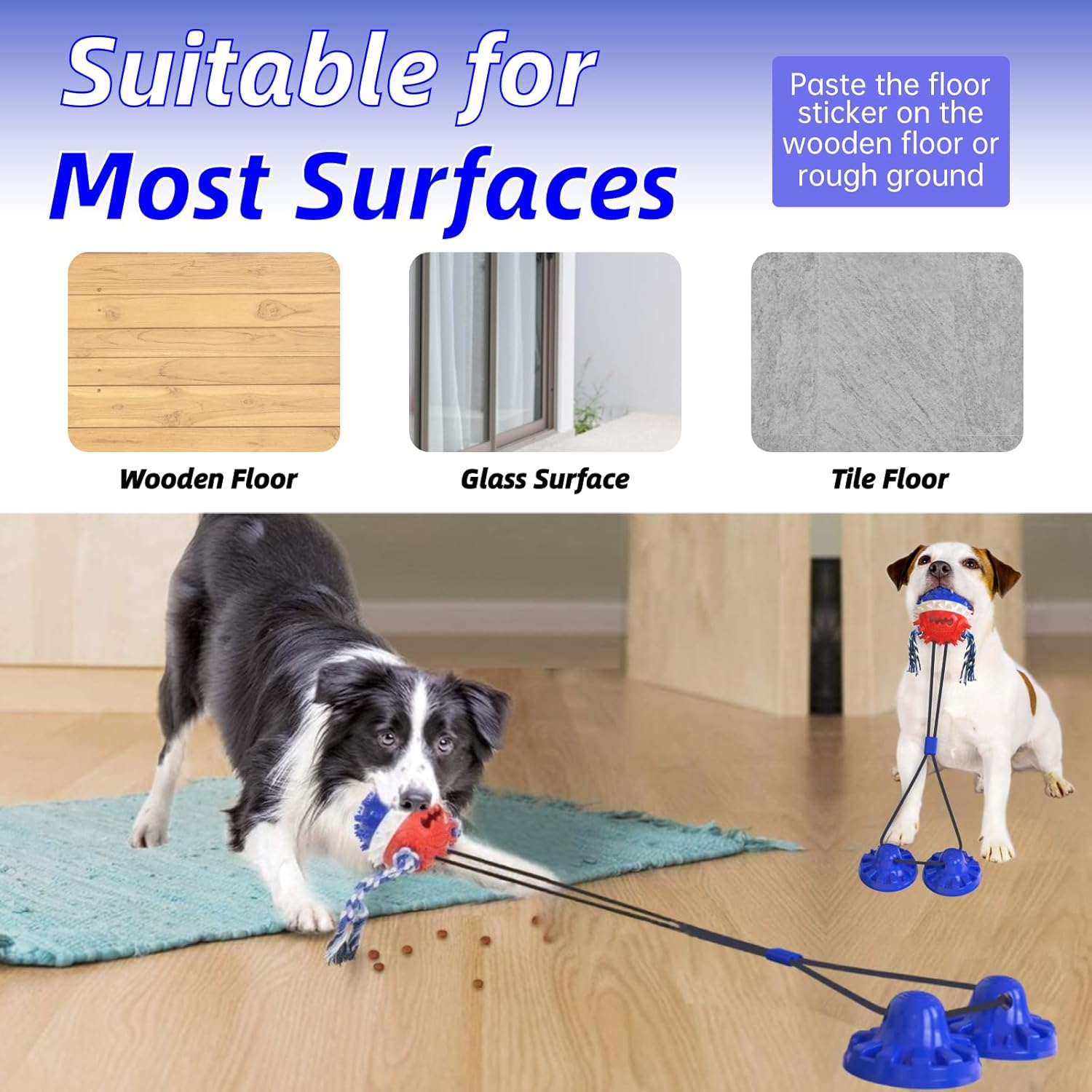 Interactive Dog Toys for Aggressive Chewers,[2025 New] Double Suction Cups Dog Toy Tug of War Indestructible, Puzzle Treat Food Dispensing Teeth Cleaning Sound Ball Toy for All Dogs