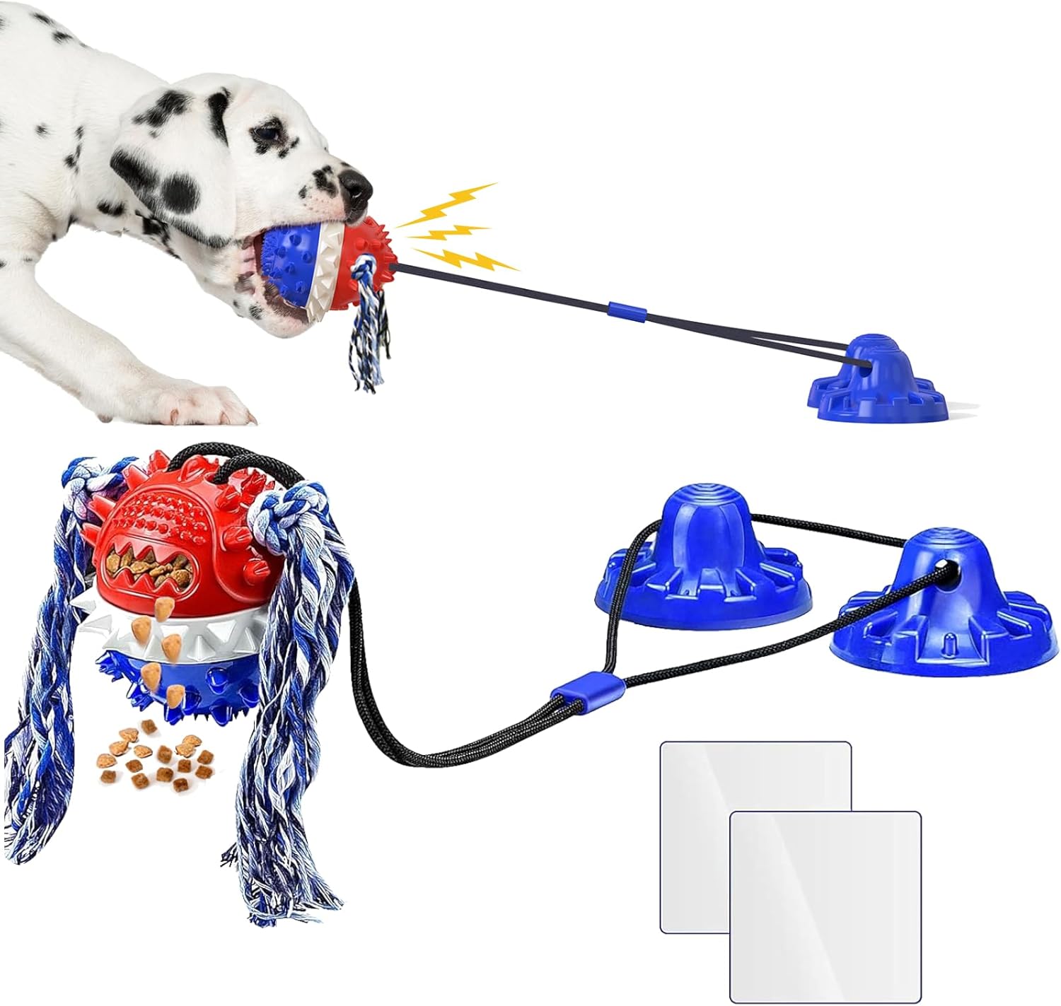 Interactive Dog Toys for Aggressive Chewers,[2025 New] Double Suction Cups Dog Toy Tug of War Indestructible, Puzzle Treat Food Dispensing Teeth Cleaning Sound Ball Toy for All Dogs