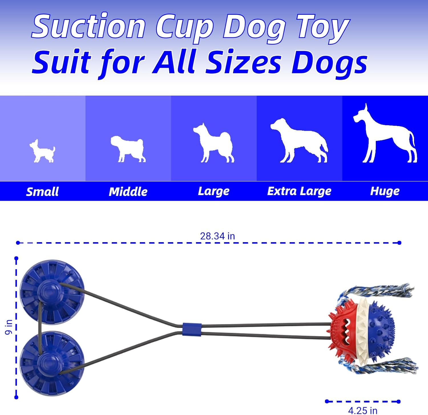 Interactive Dog Toys for Aggressive Chewers,[2025 New] Double Suction Cups Dog Toy Tug of War Indestructible, Puzzle Treat Food Dispensing Teeth Cleaning Sound Ball Toy for All Dogs