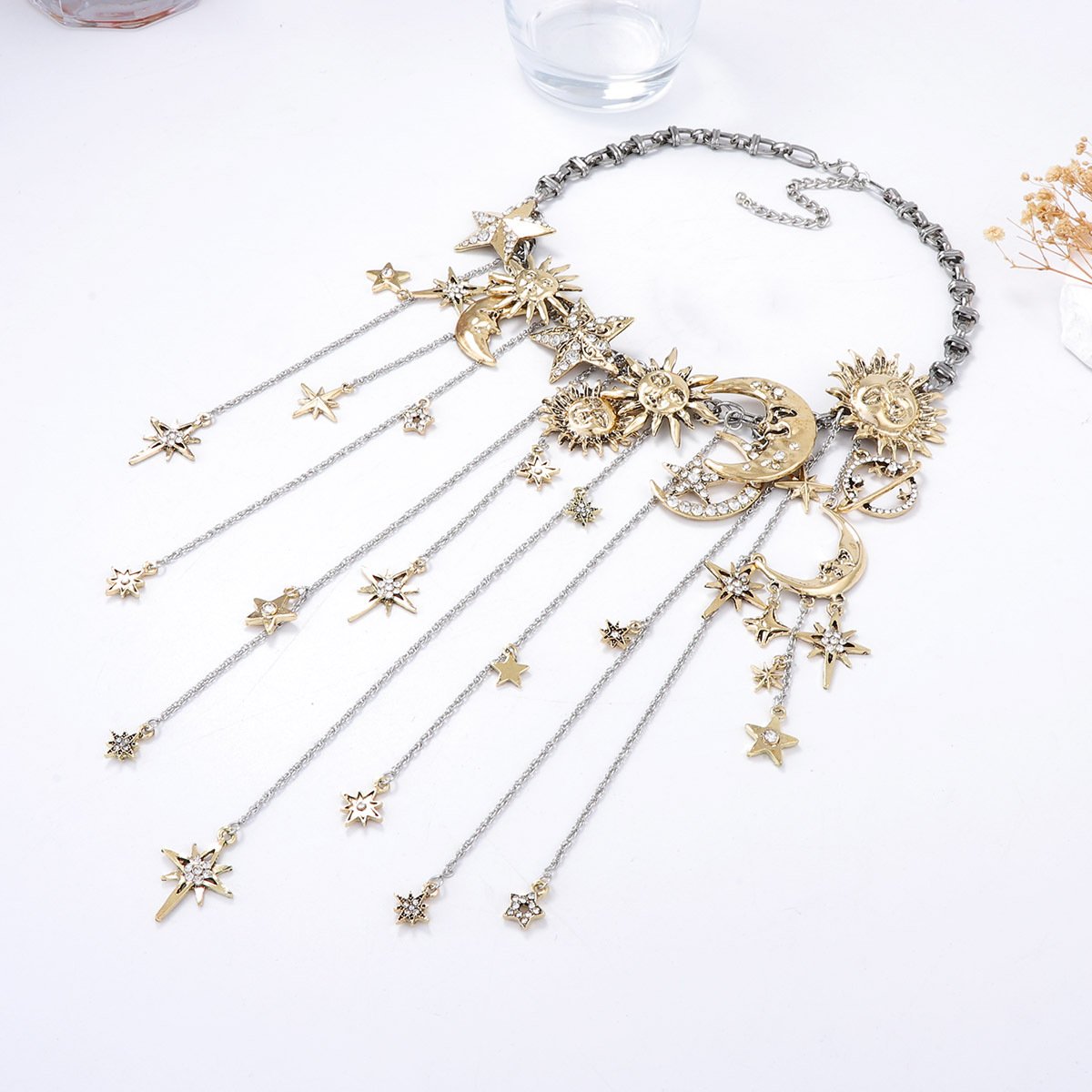 🔥LAST DAY SALE - ☀️Sun Moon Stars Multi Pendant Tassel Necklace🌙