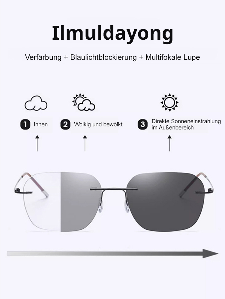 Photochrome, rahmenlose Gleitsichtbrille ohne Rand【Unisex】