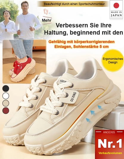 Freizeitschuhe für Damen mit dicker Sohle und Absatz, 30 mm ergonomische Sohle. Unterstützt die natürliche Form des Fußes beim Gehen und verbessert die Effizienz der Aktivitäten.