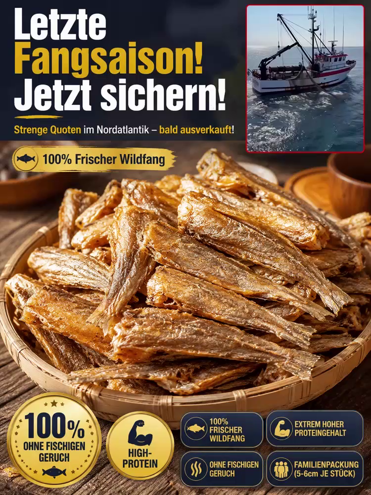 1+1 Gratis🎁 30‑40 Stück | Premium Wildfang Knusperfisch Snack | Low‑Fat High‑Protein, Ohne Öl & Zusätze, Reich an DHA & Kalzium 🐟