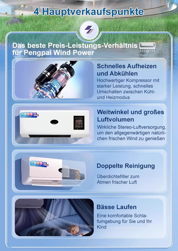 Energiesparende Wand-Klimaanlage –❄️ 3 Sekunden zum Kühlen, 10 Sekunden zum schnellen Kühlen, Plug and Play 