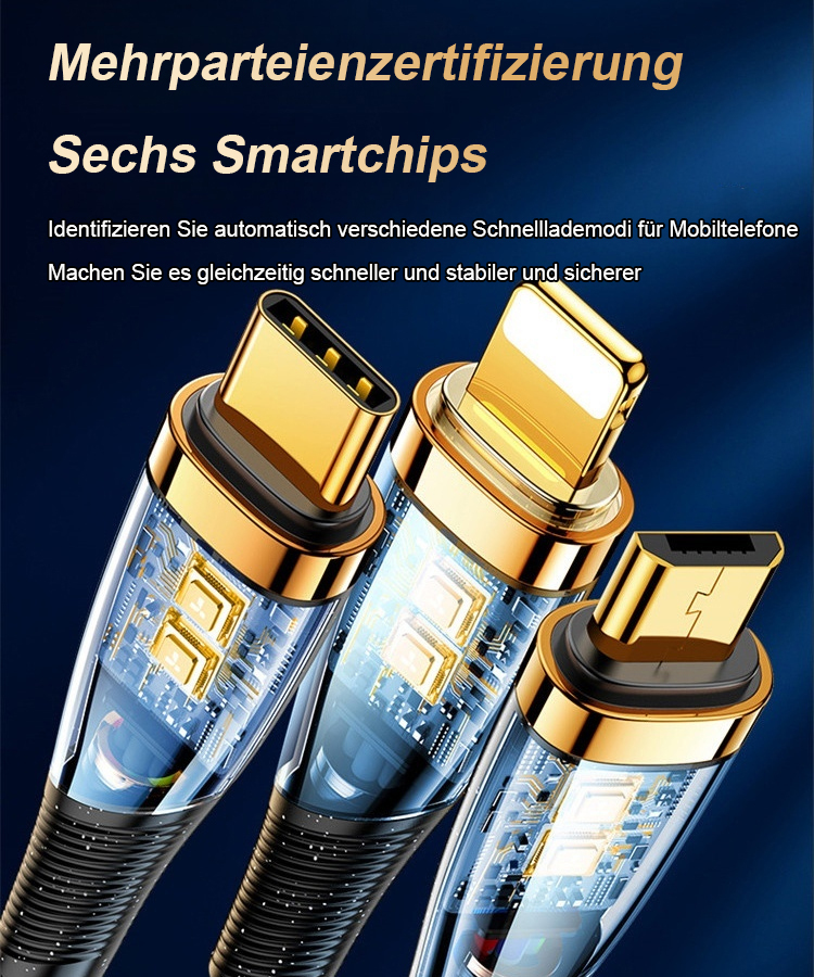 Transparentes Licht-emittierendes superschnelles Lade 3-in-1 Datenkabel