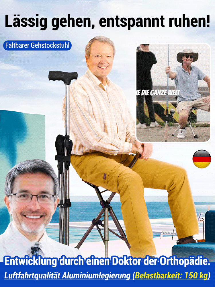 Outdoor klappbarer Gehstockstuhl, Gehstockhocker für Senioren