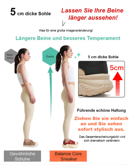 Freizeitschuhe für Damen mit dicker Sohle und Absatz, 30 mm ergonomische Sohle. Unterstützt die natürliche Form des Fußes beim Gehen und verbessert die Effizienz der Aktivitäten.