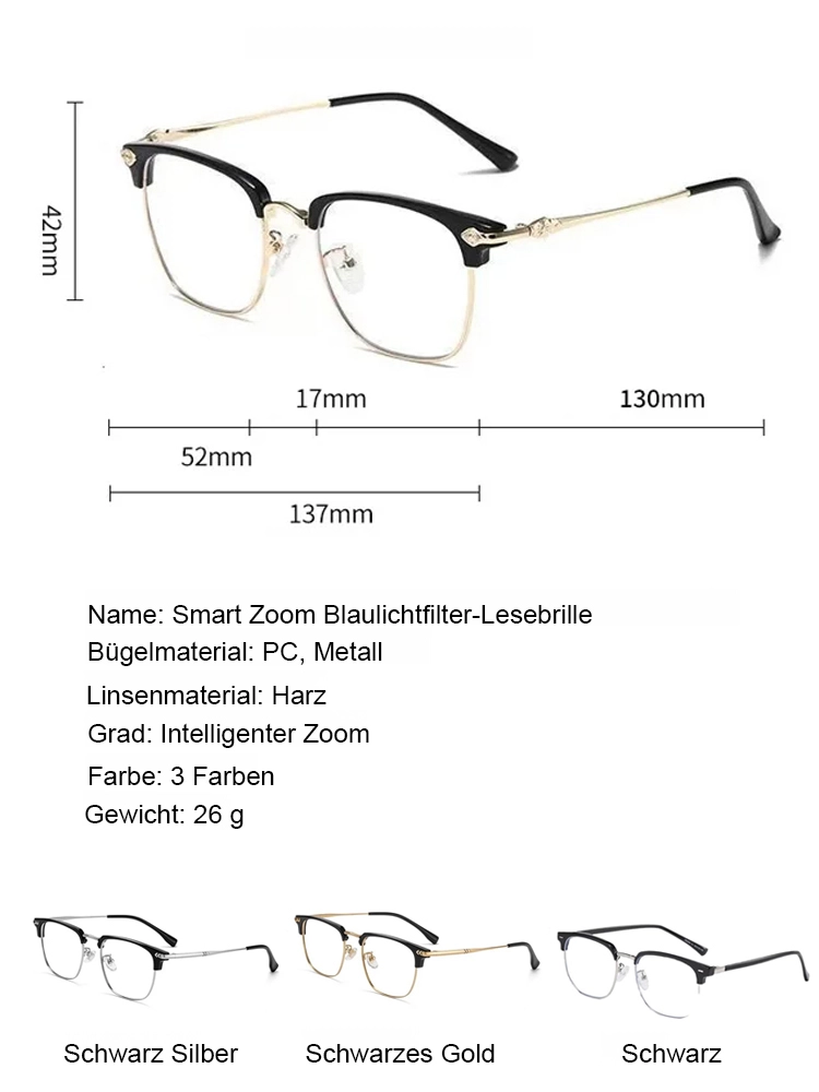 Automatische Zoom Augenbrauenhalter Anti Blaulicht Lesebrille