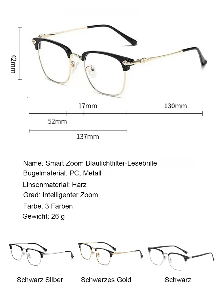 Automatische Zoom Augenbrauenhalter Anti Blaulicht Lesebrille