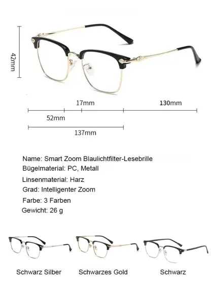Automatische Zoom Augenbrauenhalter Anti Blaulicht Lesebrille