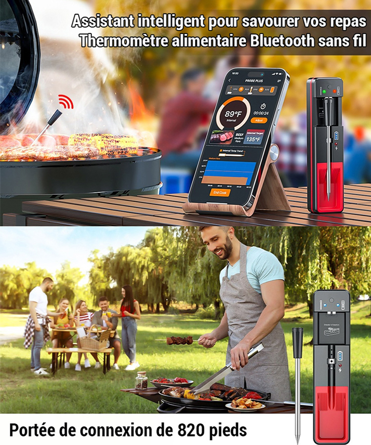 Thermomètre bluetooth pour viande grillée