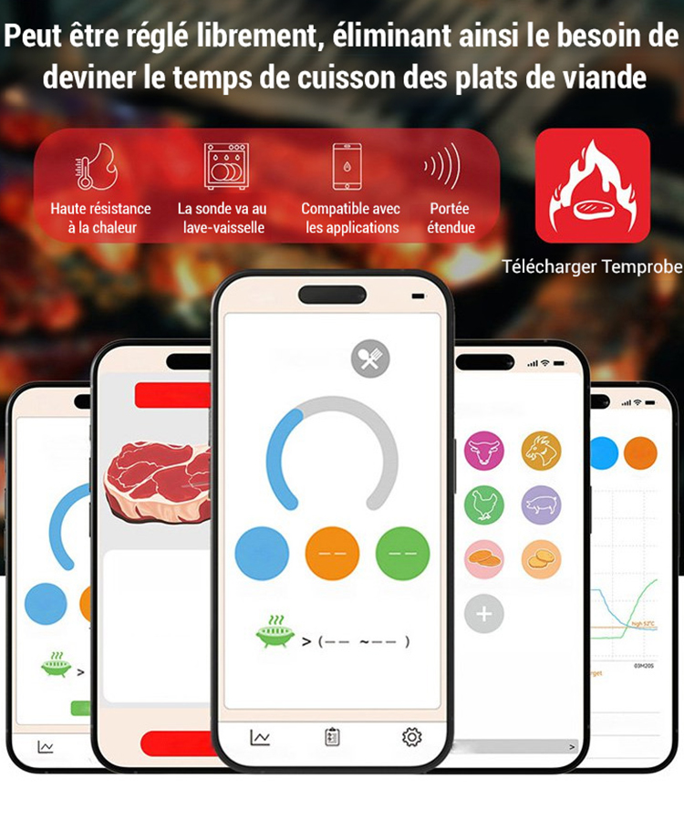 Thermomètre bluetooth pour viande grillée