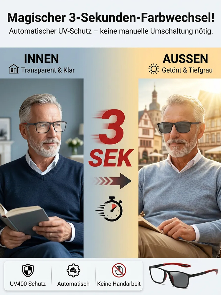  👓✨Multifokale, photochromatische, blaulichtblockierende, HD Silikon-Sport-Lesebrille