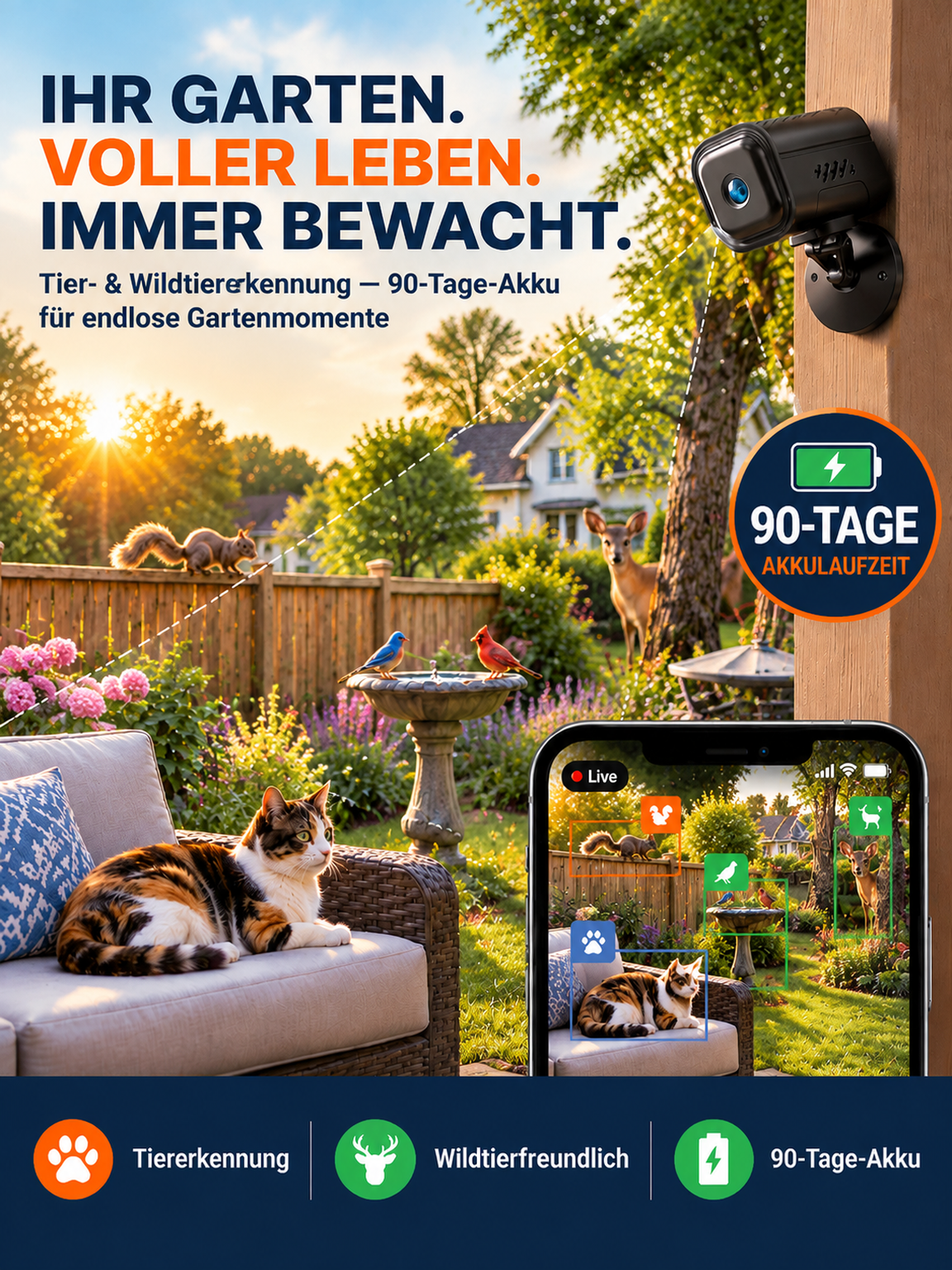 📷 Smarte KI-Sicherheitskamera | Kein WLAN, Keine Abo-Kosten