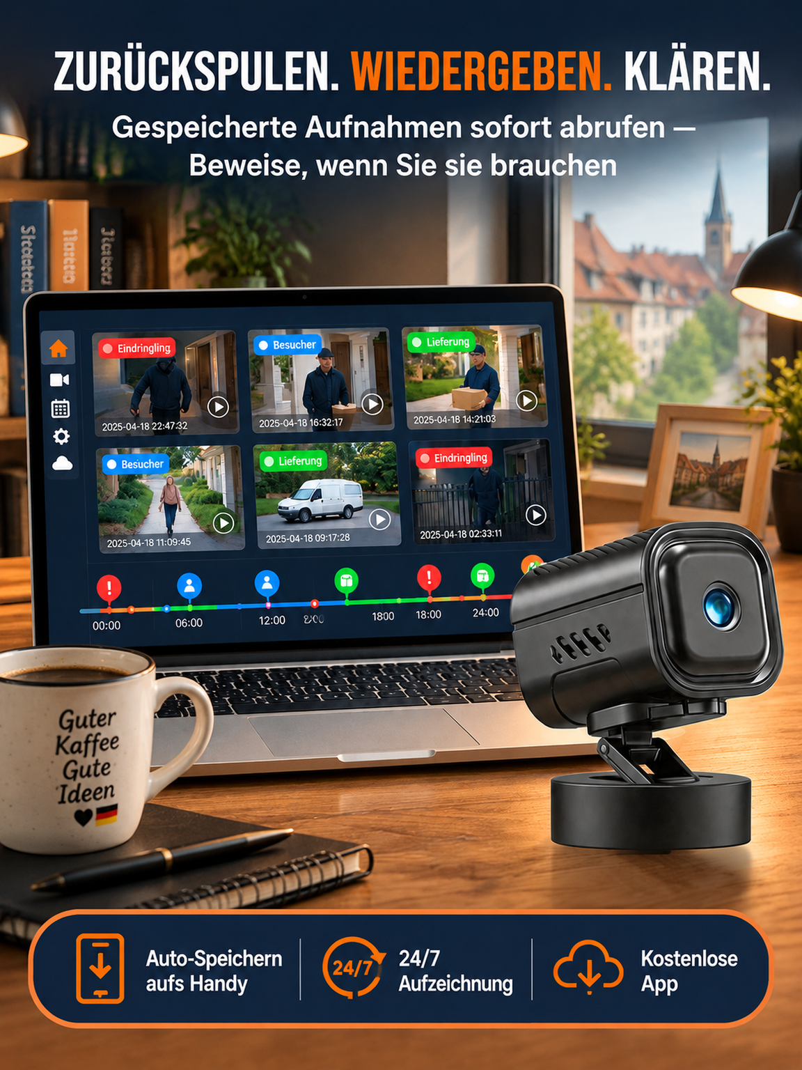 📷 Smarte KI-Sicherheitskamera | Kein WLAN, Keine Abo-Kosten