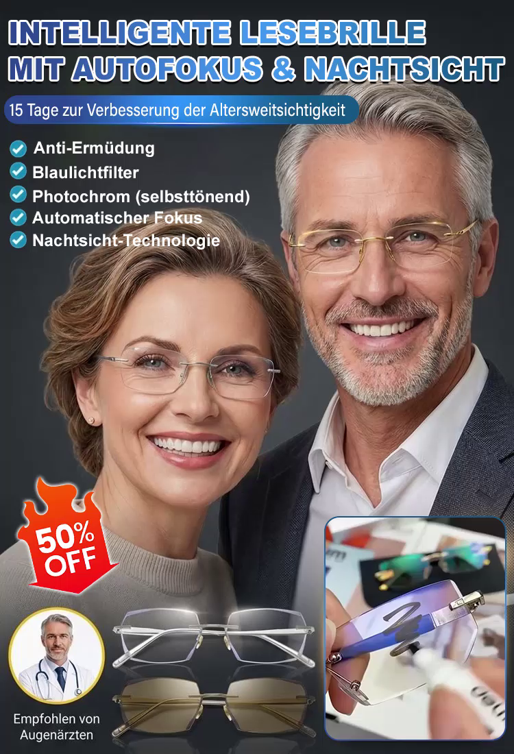 Ultraleichte selbsttönende Lesebrille mit Nachtsicht, rahmenloses Diamantschliff-Design