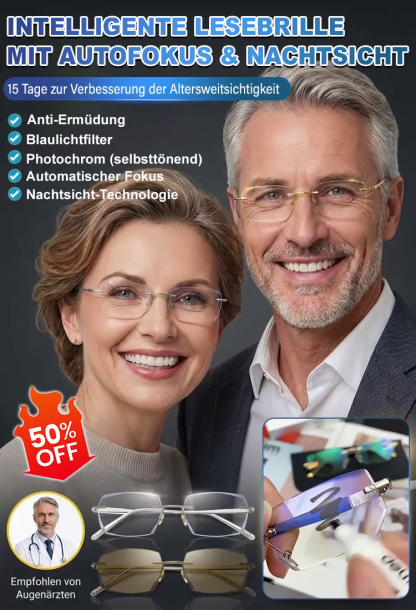 Ultraleichte selbsttönende Lesebrille mit Nachtsicht, rahmenloses Diamantschliff-Design