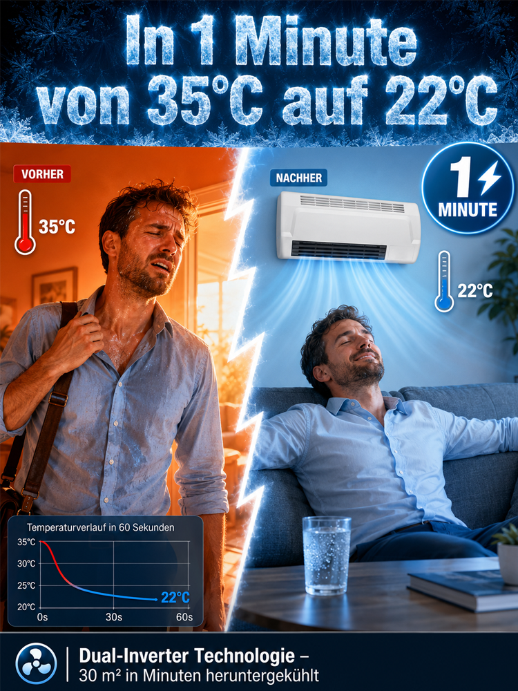 Energiesparende 3.0 Wandmontierte Haushaltsklimaanlage für Heizen und Kühlen