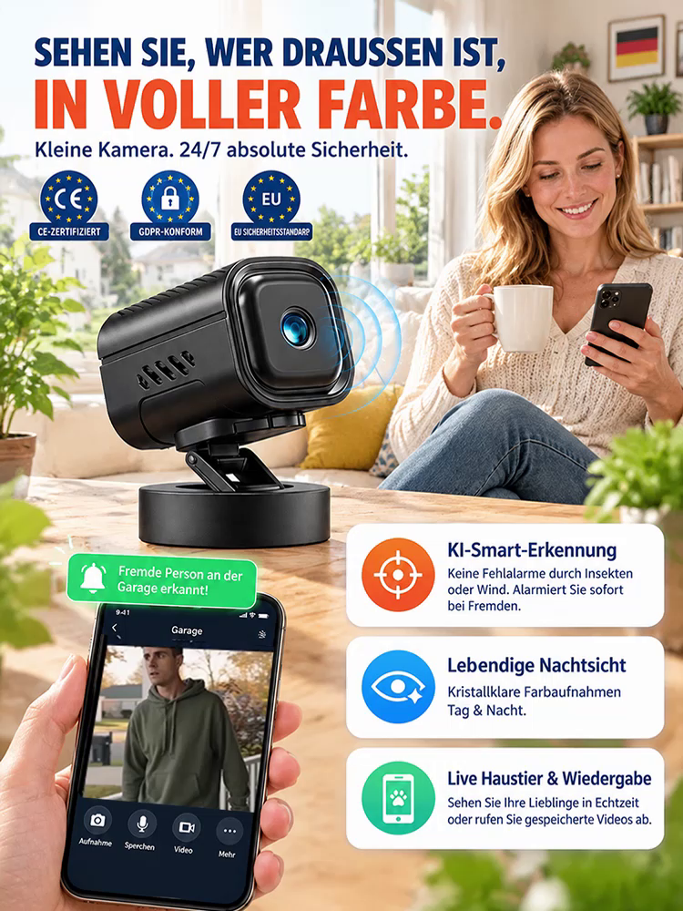 📷 Smarte KI-Sicherheitskamera | Kein WLAN, Keine Abo-Kosten
