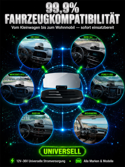 🚗 【Intelligenter Auto-HUD-Co-Pilot】 Funktioniert mit Limousinen, SUVs, Pickups, Wohnmobilen und mehr!