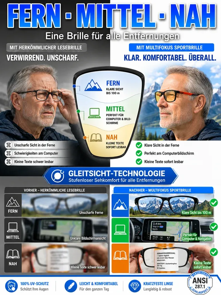  👓✨ 4-in-1: Automatische Lesebrille + Premium-Sonnenbrille + Nachtsichtbrille + Sportbrille! 🤯Die intelligente Brille mit Autofokus, entwickelt von einer jahrhundertalten Brillenmanufaktur!