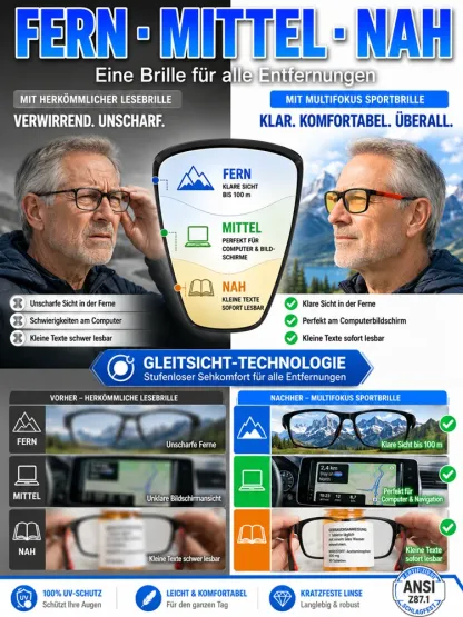  👓✨ 4-in-1: Automatische Lesebrille + Premium-Sonnenbrille + Nachtsichtbrille + Sportbrille! 🤯Die intelligente Brille mit Autofokus, entwickelt von einer jahrhundertalten Brillenmanufaktur!