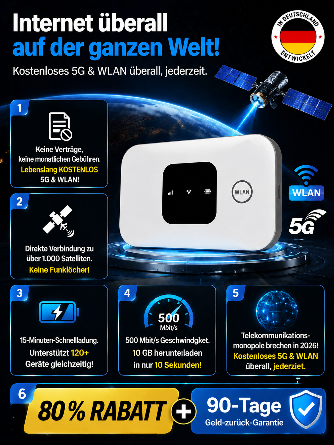 [Starlink-Technologie] 0 € Grundgebühr, weltweite 5G-Abdeckung, 500 Mbit/s Speed!