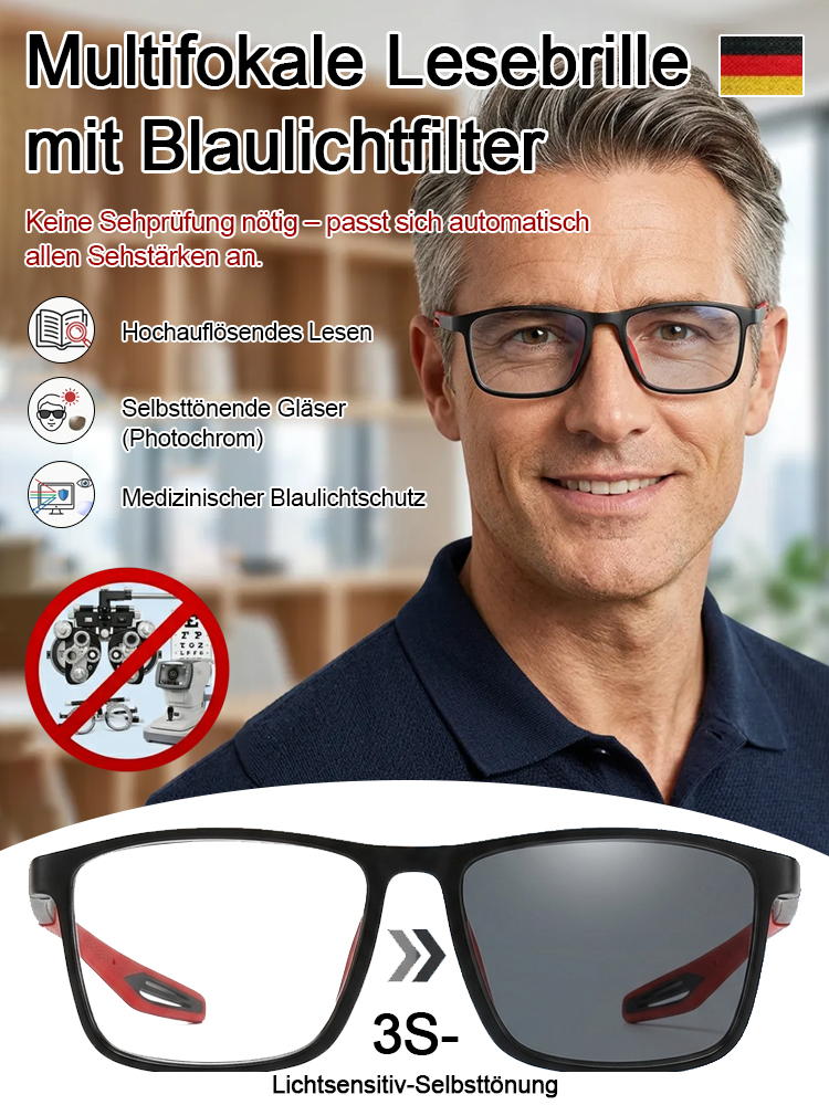  👓✨Multifokale, photochromatische, blaulichtblockierende, HD Silikon-Sport-Lesebrille