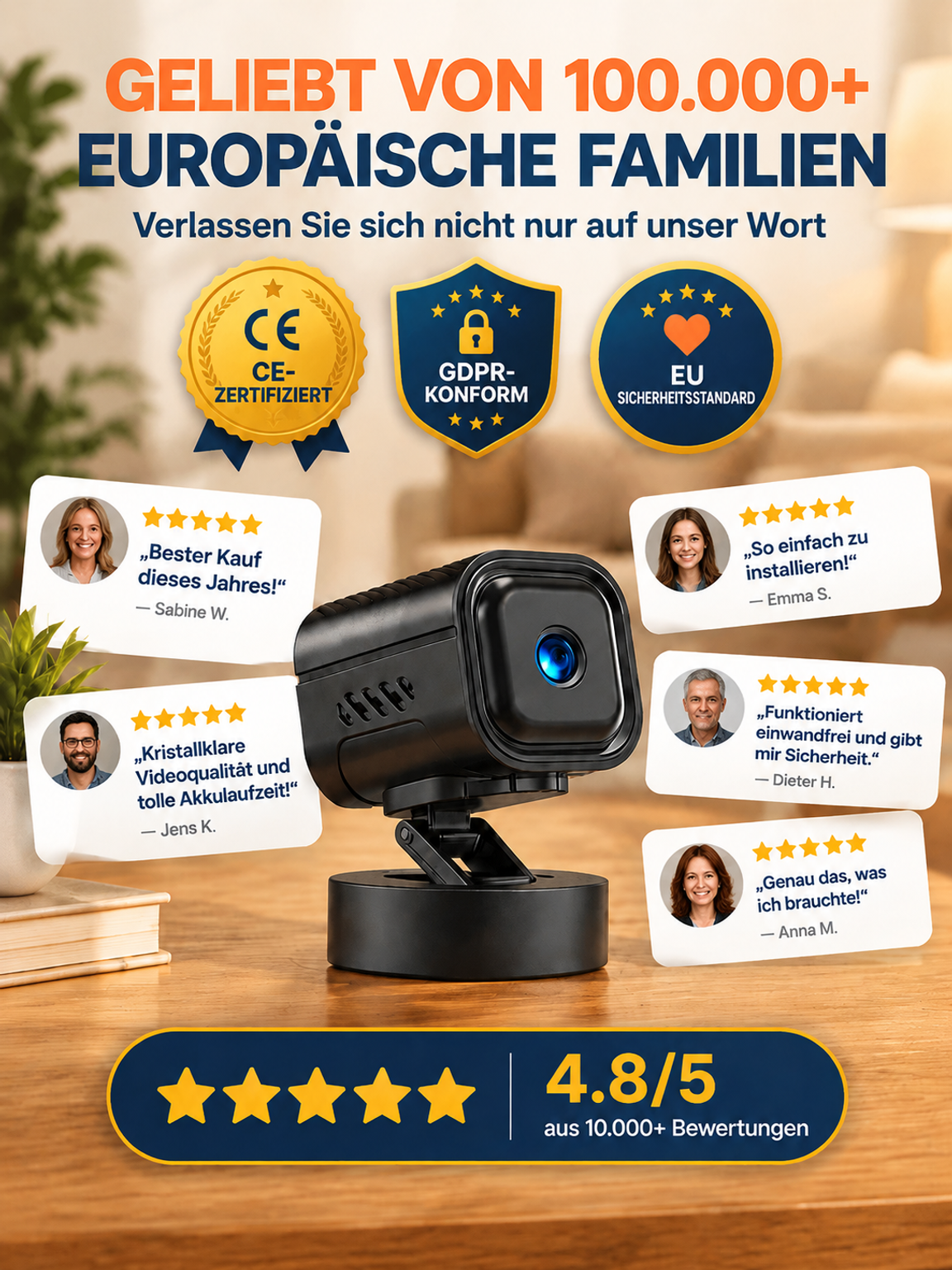 📷 Smarte KI-Sicherheitskamera | Kein WLAN, Keine Abo-Kosten