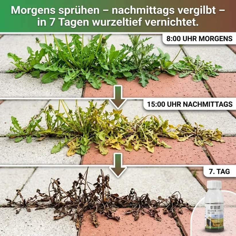 👍Von deutschen Experten empfohlen-Ultimatives Profi-Unkrautvernichter-Konzentrat✅ 1 Kappe = 1000 m² gegen alle Unkrautarten 1 Kappe für 1000 m² – Sichtbar in 3 Stunden & 3-fache Geld-zurück-Garantie ！