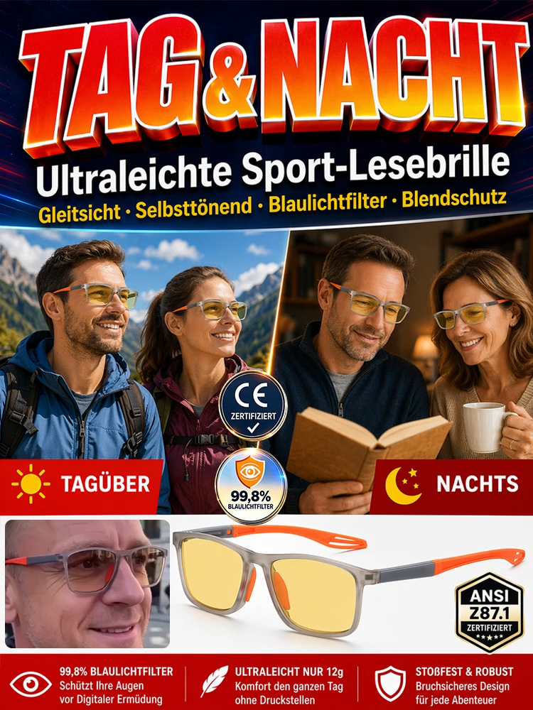  👓✨ 4-in-1: Automatische Lesebrille + Premium-Sonnenbrille + Nachtsichtbrille + Sportbrille! 🤯Die intelligente Brille mit Autofokus, entwickelt von einer jahrhundertalten Brillenmanufaktur!