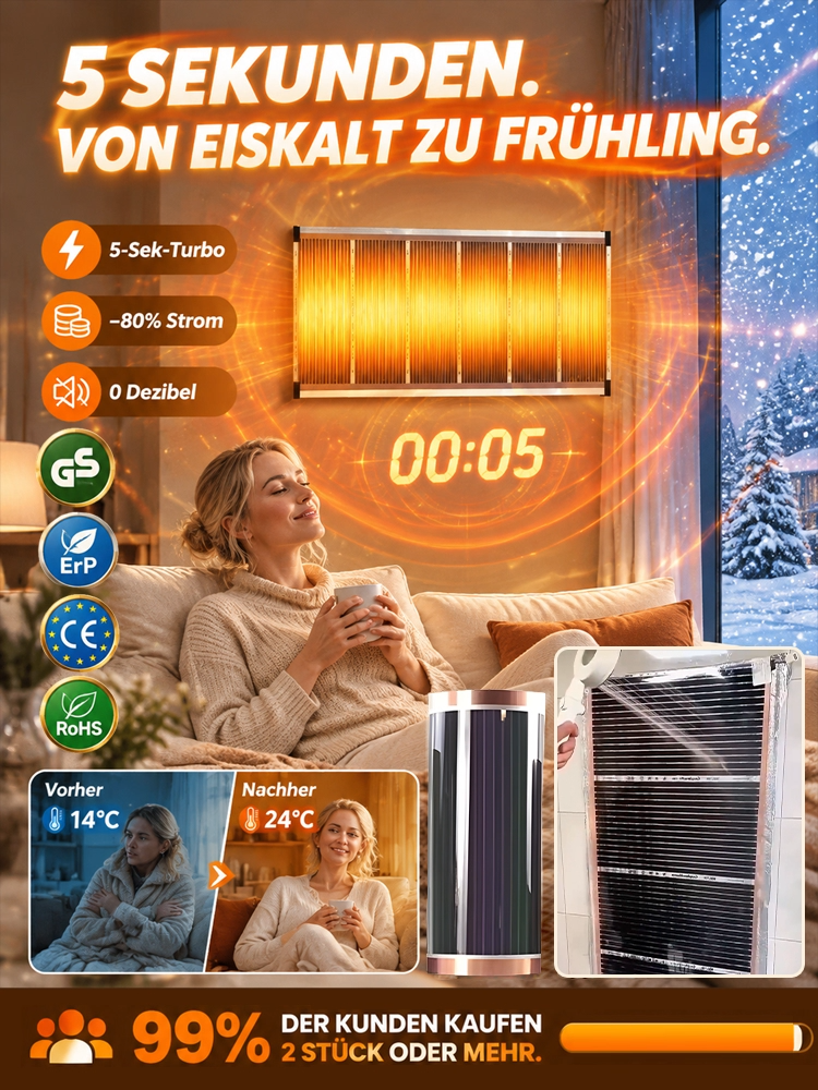 【In 3-5 Sek. heiß】 Graphen-Infrarot-Wandheizung. Schluss mit hohen Rechnungen – nur 1 kWh am Tag!