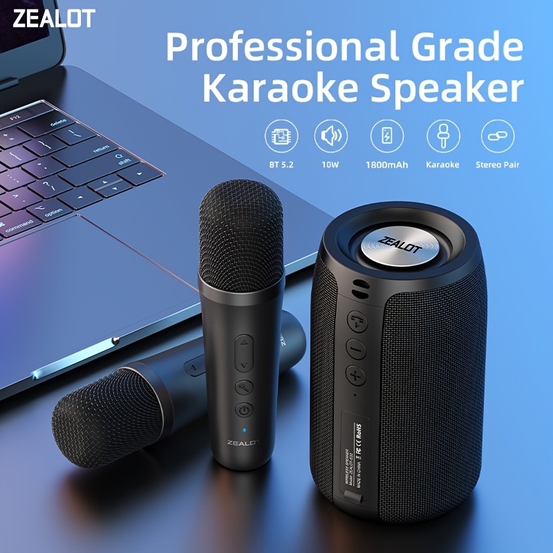 Wireless speaker with dual karaoke microphones and 360° multi-directional sound