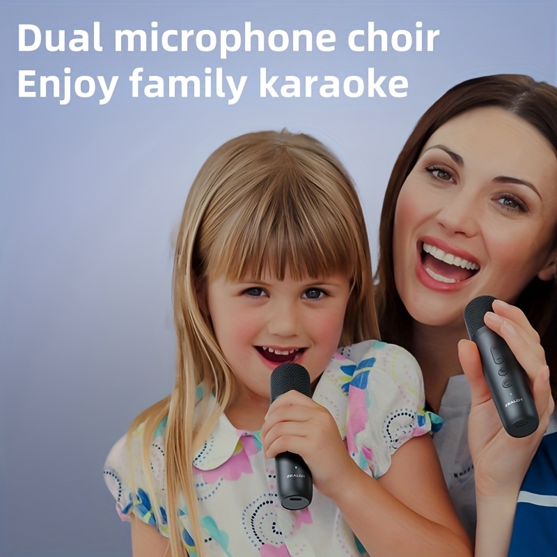 Wireless speaker with dual karaoke microphones and 360° multi-directional sound