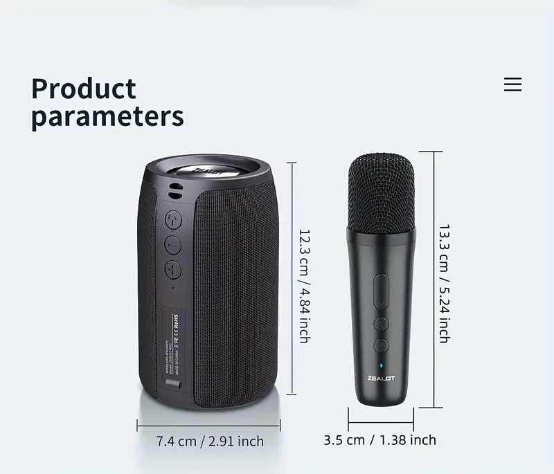   s32 wireless speaker with dual karaoke microphones 5  mnidirectional sound 1800mah battery 12 hours playtime tws dual pairing   bass for parties and entertainment karaoke microphone modern speaker design compact size details 10
